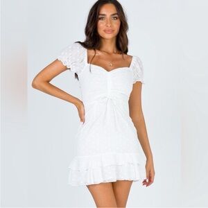 Princess Polly White Mikail Swiss-Dot Puff Sleeve Mini Dress
